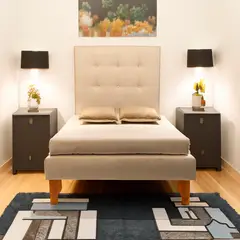 MUEBLES NEW - CAMA PLAZA Y MEDIA BEIGE LINO