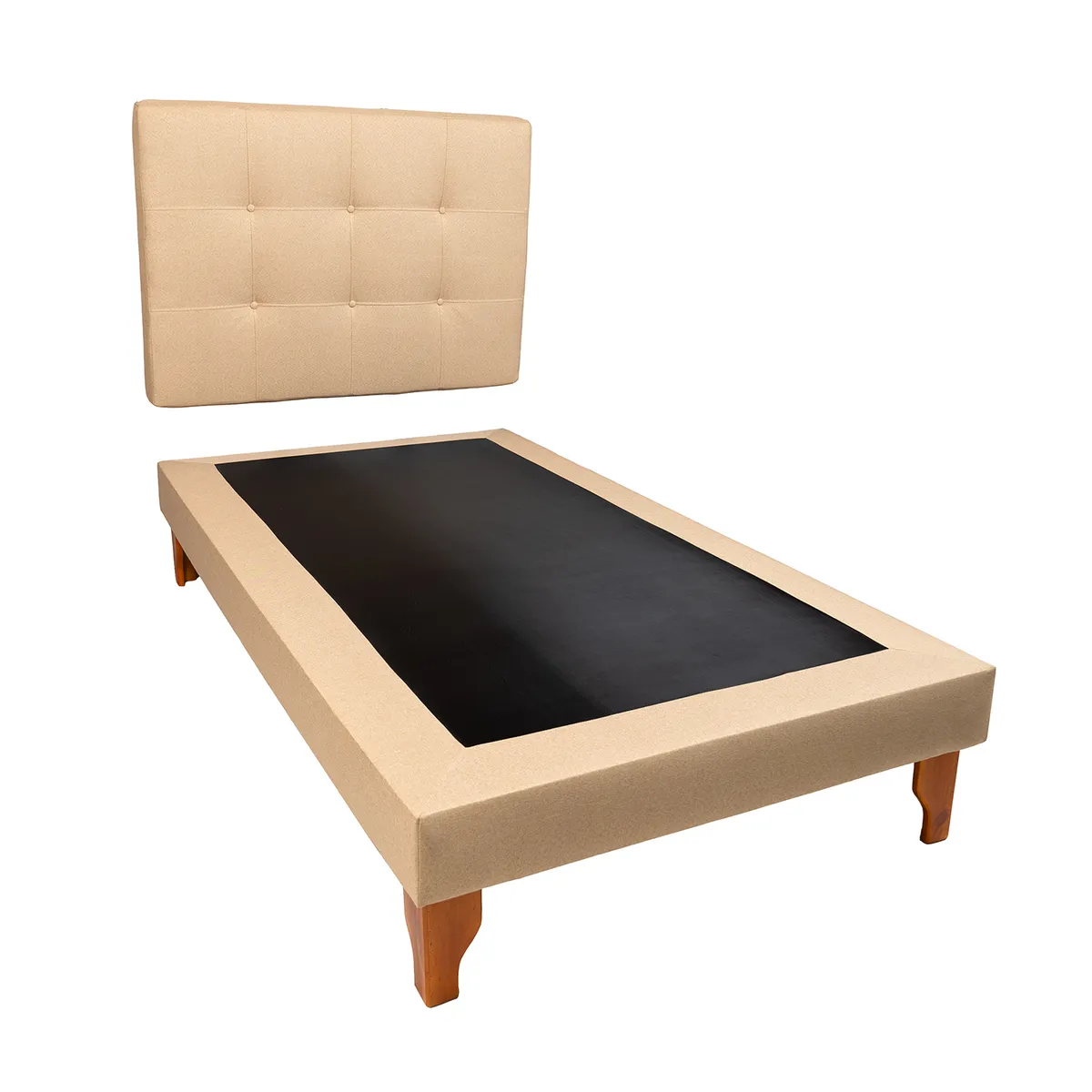 MUEBLES NEW - CAMA PLAZA Y MEDIA BEIGE LINO.