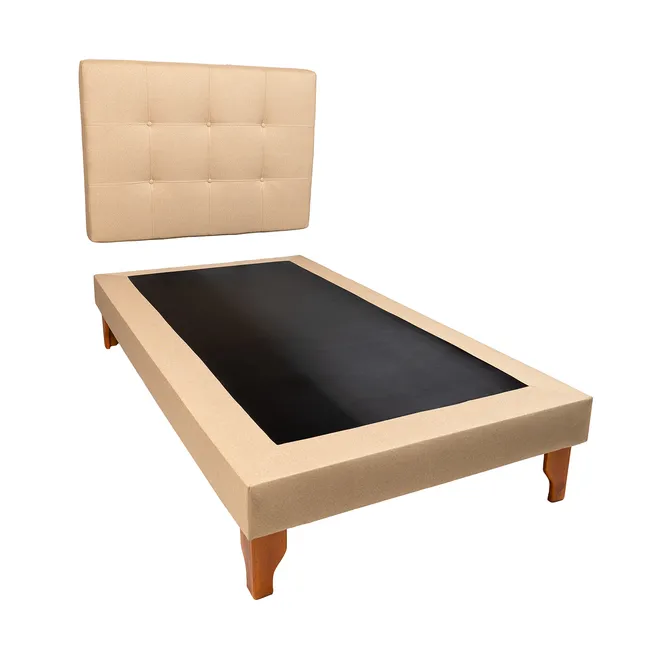 MUEBLES NEW - CAMA PLAZA Y MEDIA BEIGE LINO.