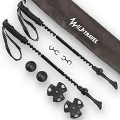 WILD TRAVEL - Pack Niño Niña 2 Bastones de Trekking Negro