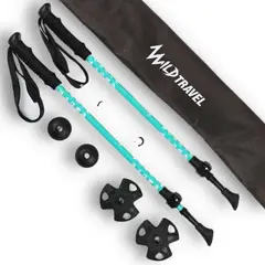 WILD TRAVEL - Pack Niño Niña 2 Bastones de Trekking Celeste