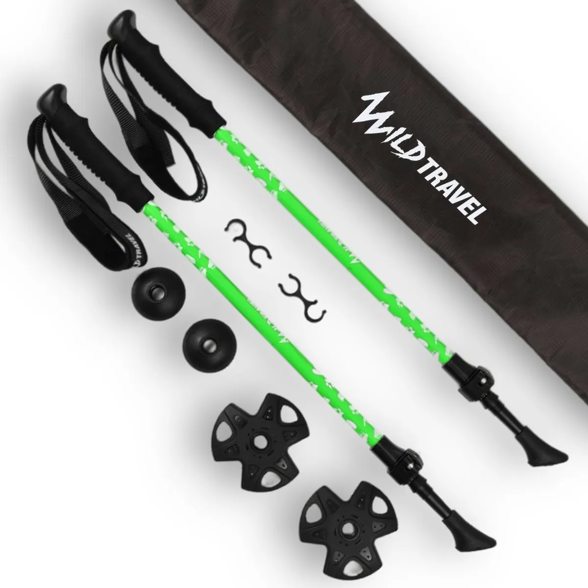WILD TRAVEL - Pack Niño Niña 2 Bastones de Trekking Wild Travel Verde
