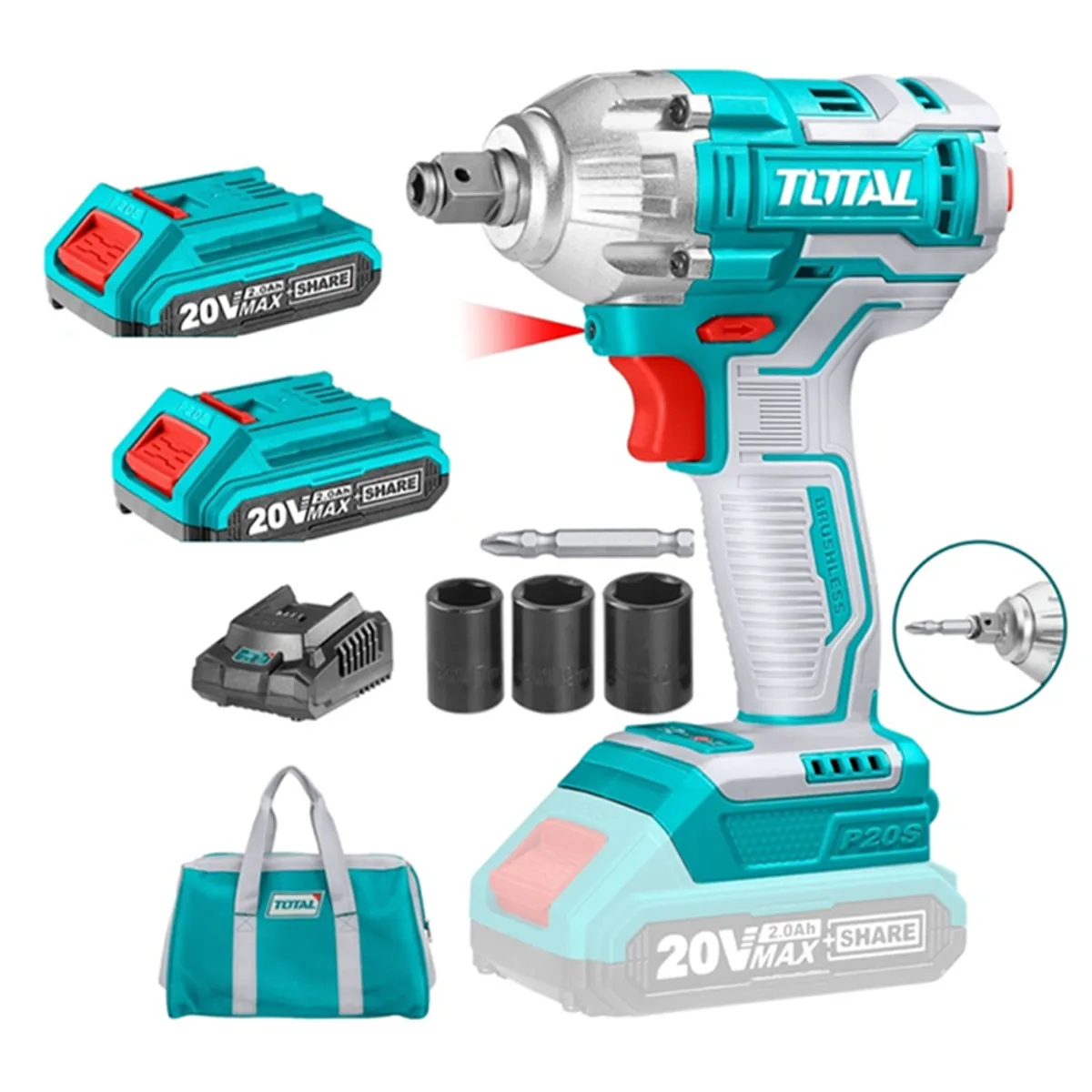TOTAL TOOLS - Taladro Pistola Llave Impacto Y Atornillador 20v 2 Bat Total