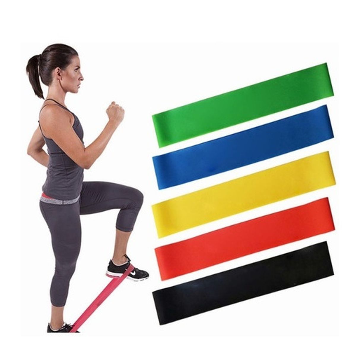 GENERICO - Kit 5 Bandas Elásticas Resistencia Fitness Pilates Yoga