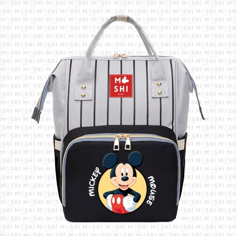 GENERICO - Bolso Mochila Maternal Pañalera Diseño Mickey Mouse Líneas Negro