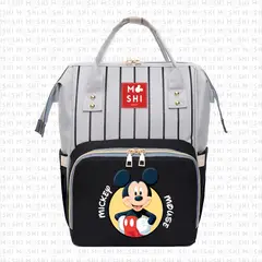 GENERICO - Bolso Mochila Maternal Pañalera Diseño Mickey Mouse Líneas Negro