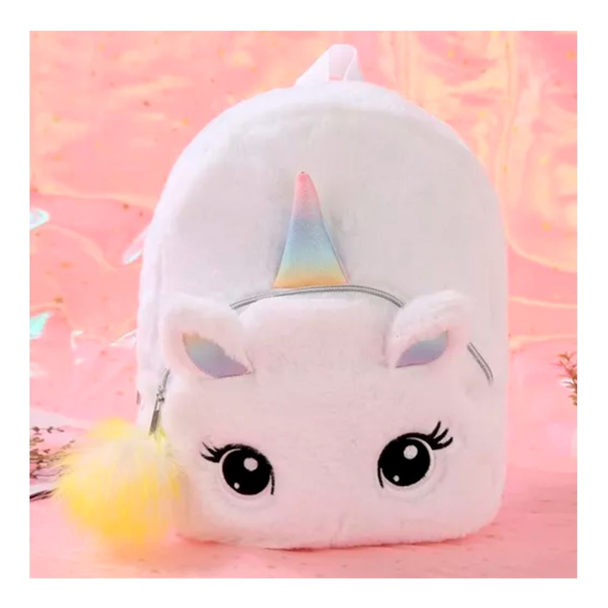 GENERICO - Mochila Unicornio Peludita Para Niña Blanco