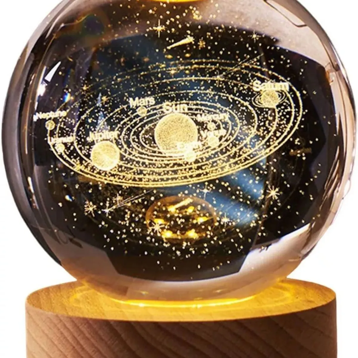 KUANGYE - Lampara De Noche Led 3d Galaxia Bola Cristal Sistema Solar