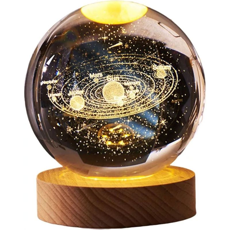 KUANGYE - Lampara De Noche Led 3d Galaxia Bola Cristal Sistema Solar