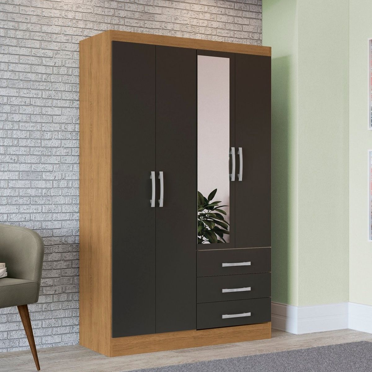 YARDAS - Closet Yardas Amelia Negro / Angelín 4 Ptas 3 Cajones Espejo