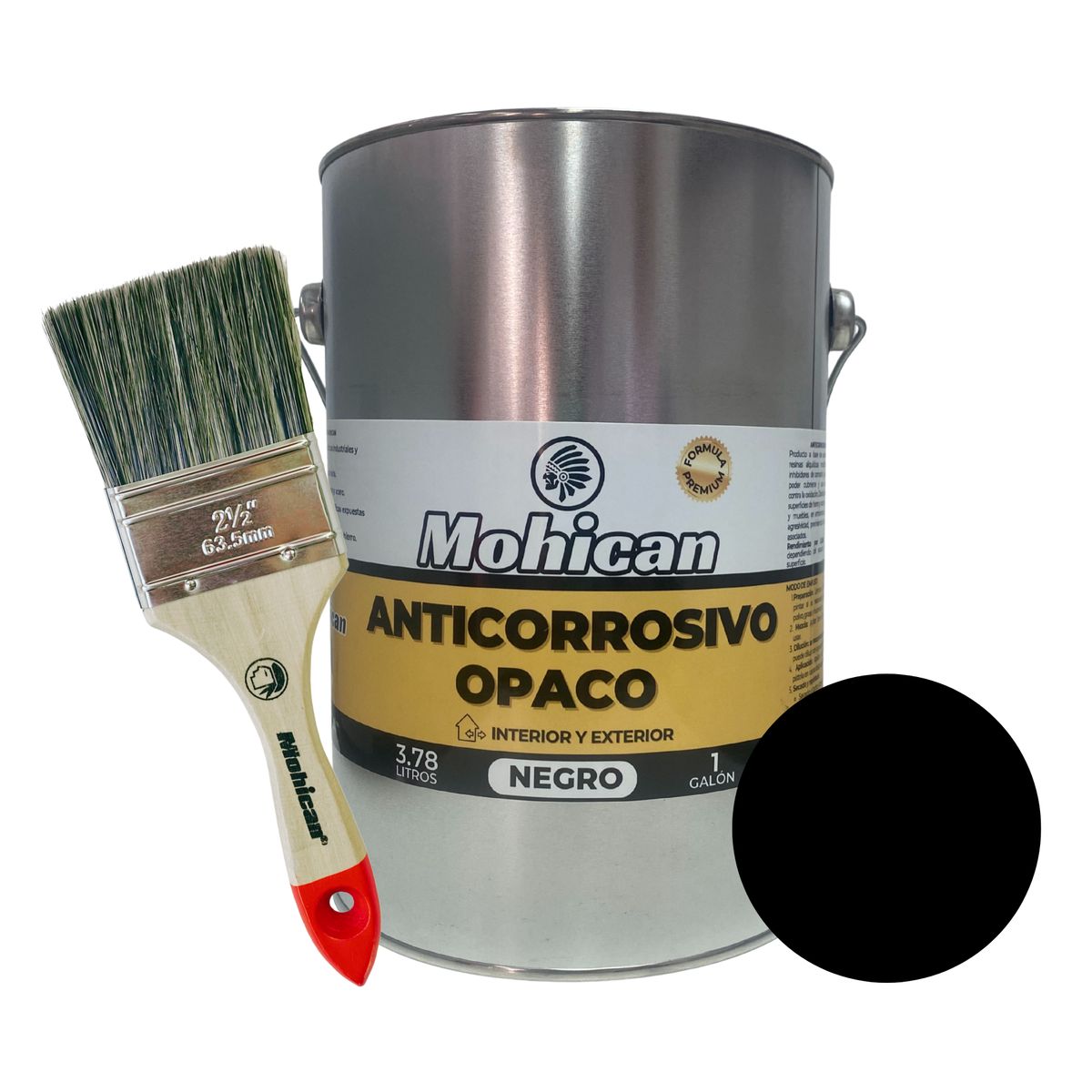 MOHICAN - Promo Anticorrosivo Negro Galón + Brocha 2 1/2 Pulgada