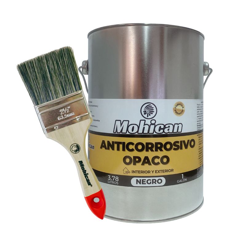 MOHICAN - Promo Anticorrosivo Negro Galón + Brocha 2 1/2 Pulgada