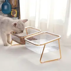 SANTU HOME & DECO - Comedero Bebedero Dorado Plato Doble Gato y Perro