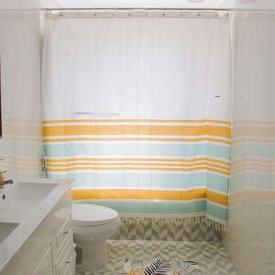 Imagen 2 del producto Cortina Baño Tela Mas Flecos Marinera Turquesa