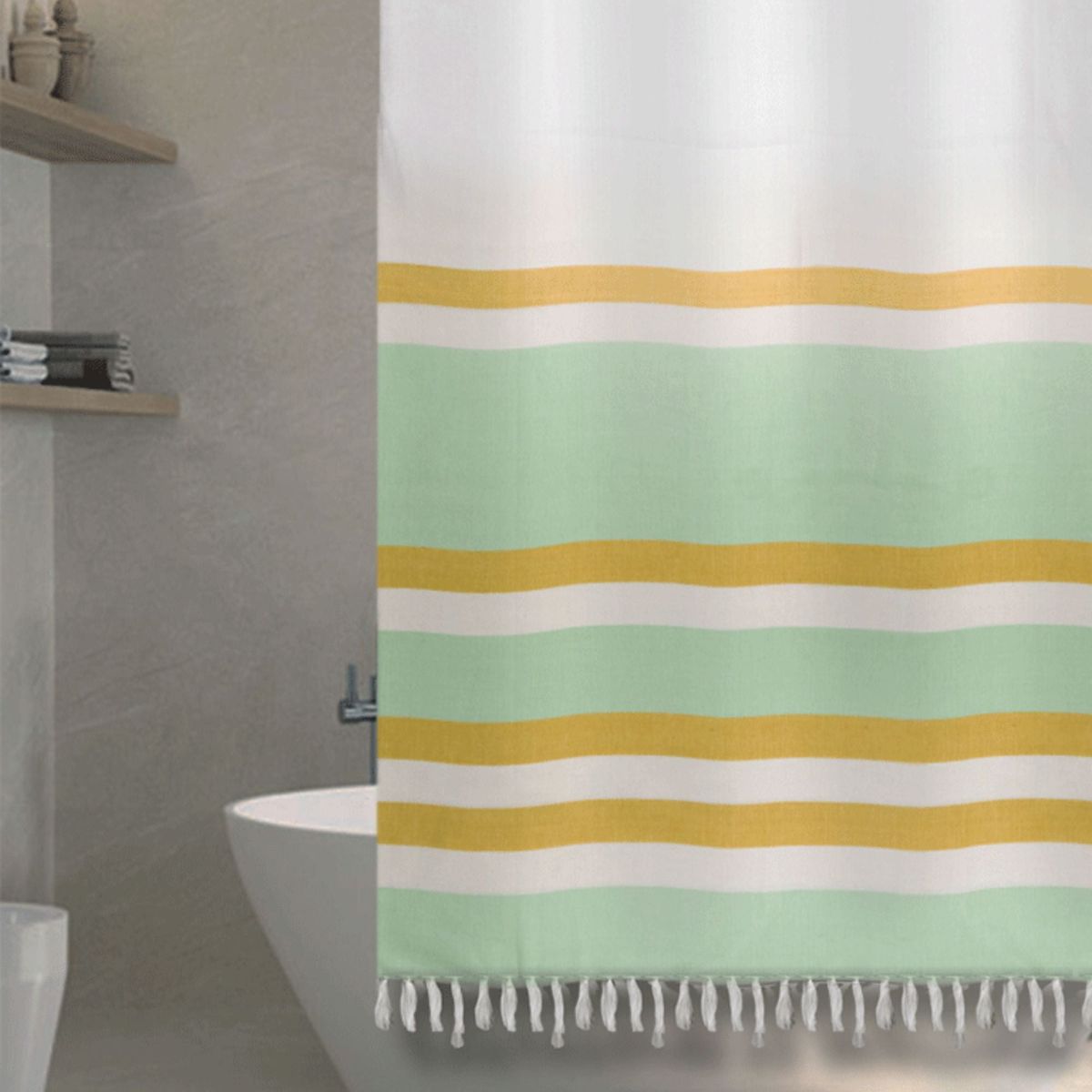 DECO EXPRESS - Cortina Baño Tela Mas Flecos Marinera