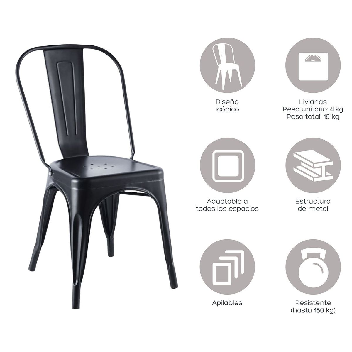 RELAN - Set de 4 Sillas Relan Tolix Negras
