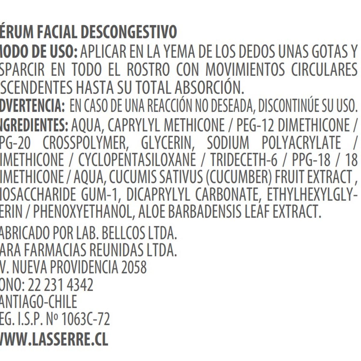 LASSERRE COSMETIQUE - Sérum Facial Descongestivo 30 ml Lasserre Cosmétique