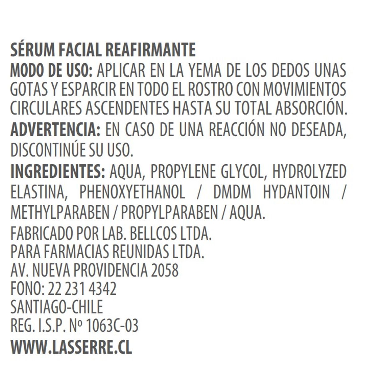 LASSERRE COSMETIQUE - Sérum Facial Reafirmante Elastina/Colágeno 30 ml Lasserre Cosmétique