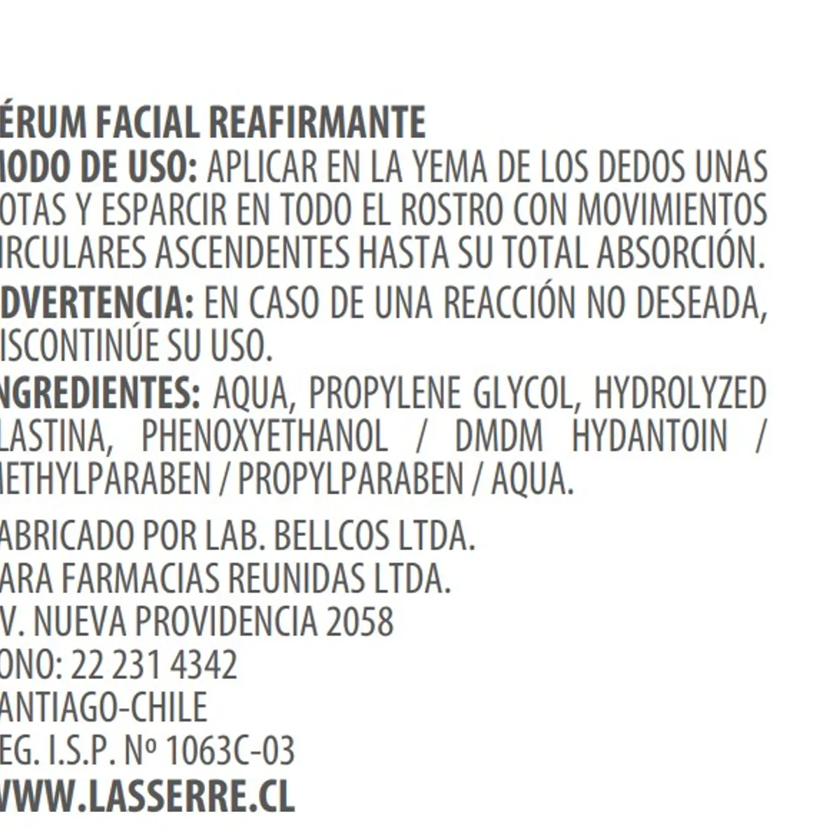 LASSERRE COSMETIQUE - Sérum Facial Reafirmante Elastina/Colágeno 15 ml Lasserre Cosmétique