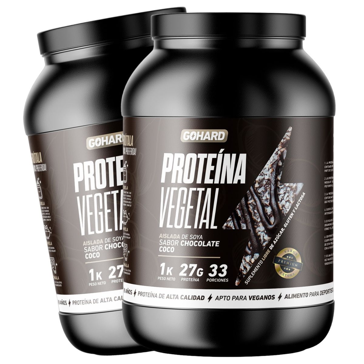 GOHARD - PACK PROTEINAS GOHARD 2KG EN TOTAL 66SV CHOCOLATE COCO