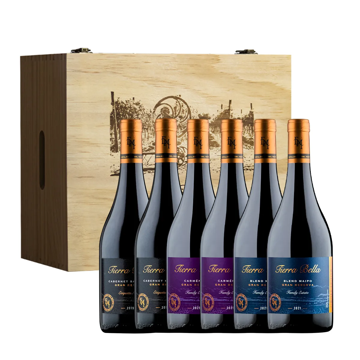 ESPALDARES DEL MAIPO - CAJA MADERA 6 VINOS TIERRA BELLA GRAN RESERVA