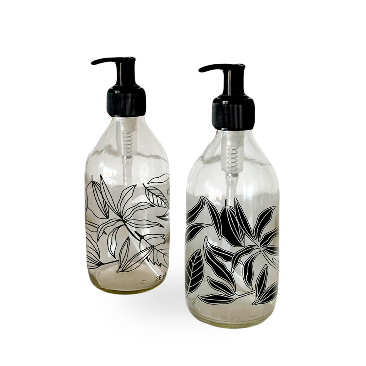 GREEN GLASS - Dispensadores diseño Florales multiuso color Transparentes (2 Unidades) - 296 ml