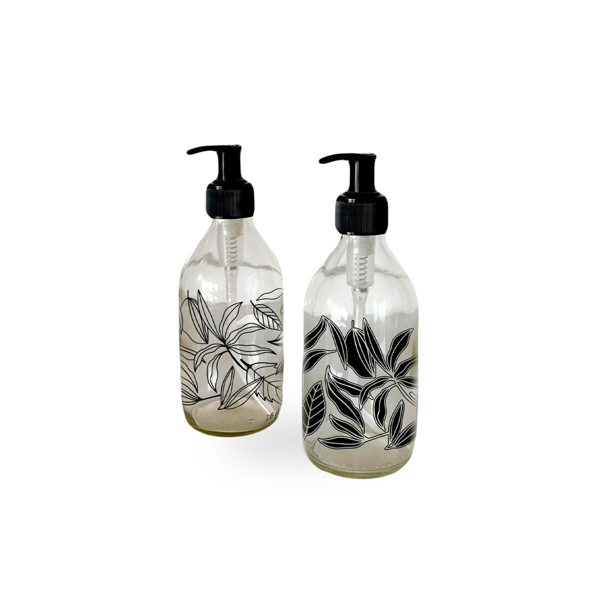 GREEN GLASS - Dispensadores diseño Florales multiuso color Transparentes (2 Unidades) - 296 ml