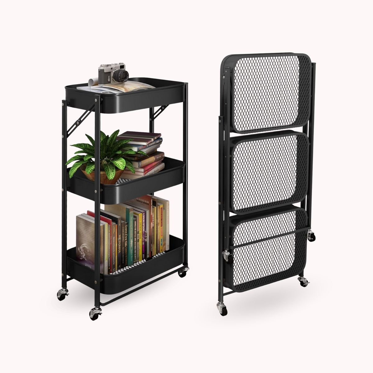 SANTU HOME & DECO - Carro Organizador Plegable Multiuso 3 Niveles Negro