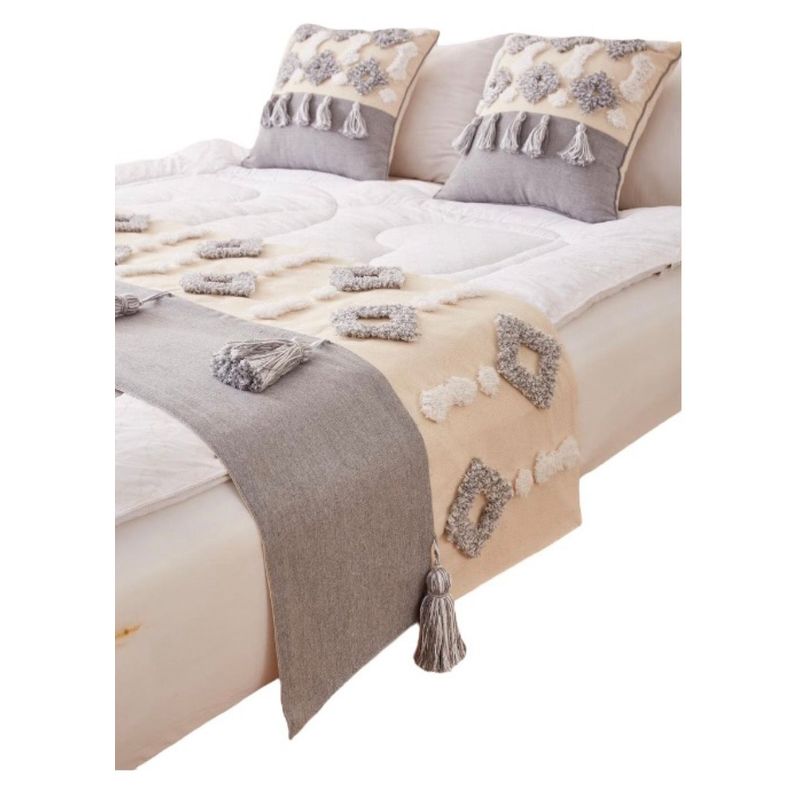 TODOHOGAR SANTIAGO DE CHILE - Set de Piecera Boho - beige y gris con 2 Fundas de cojines