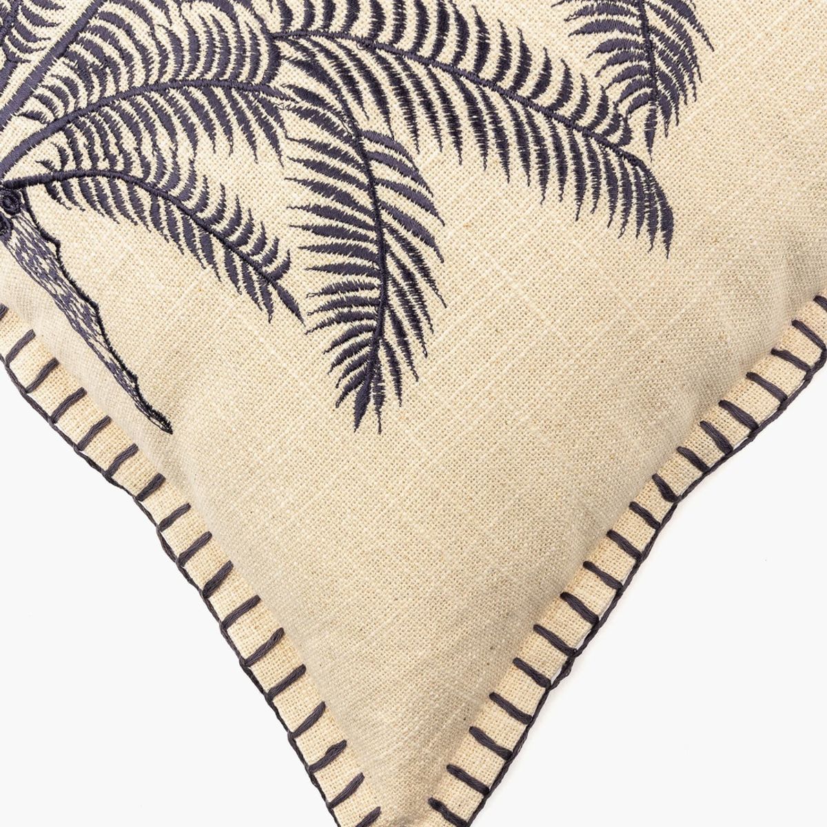 LOUNGE - Funda Cojín Algodón Palmera Bordada 45 X 45 Cm Beige LOUNGE