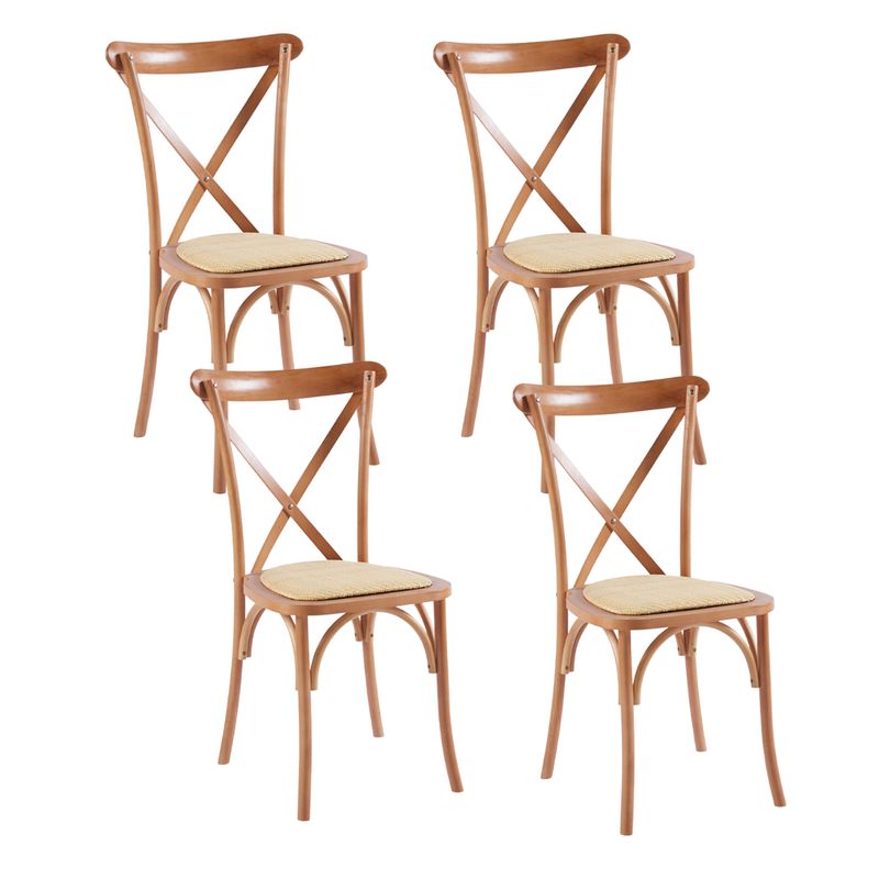 KLIK - Pack de 4 Sillas Crossback Madera Rattan Natural KLIK