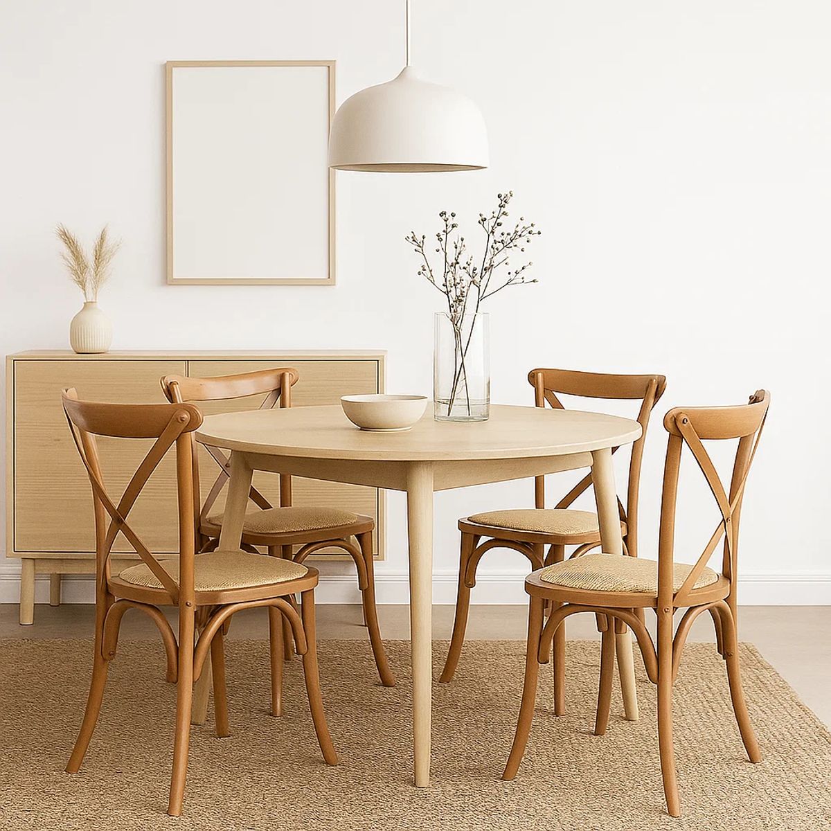 KLIK - Pack de 4 Sillas Crossback Madera Rattan Natural KLIK