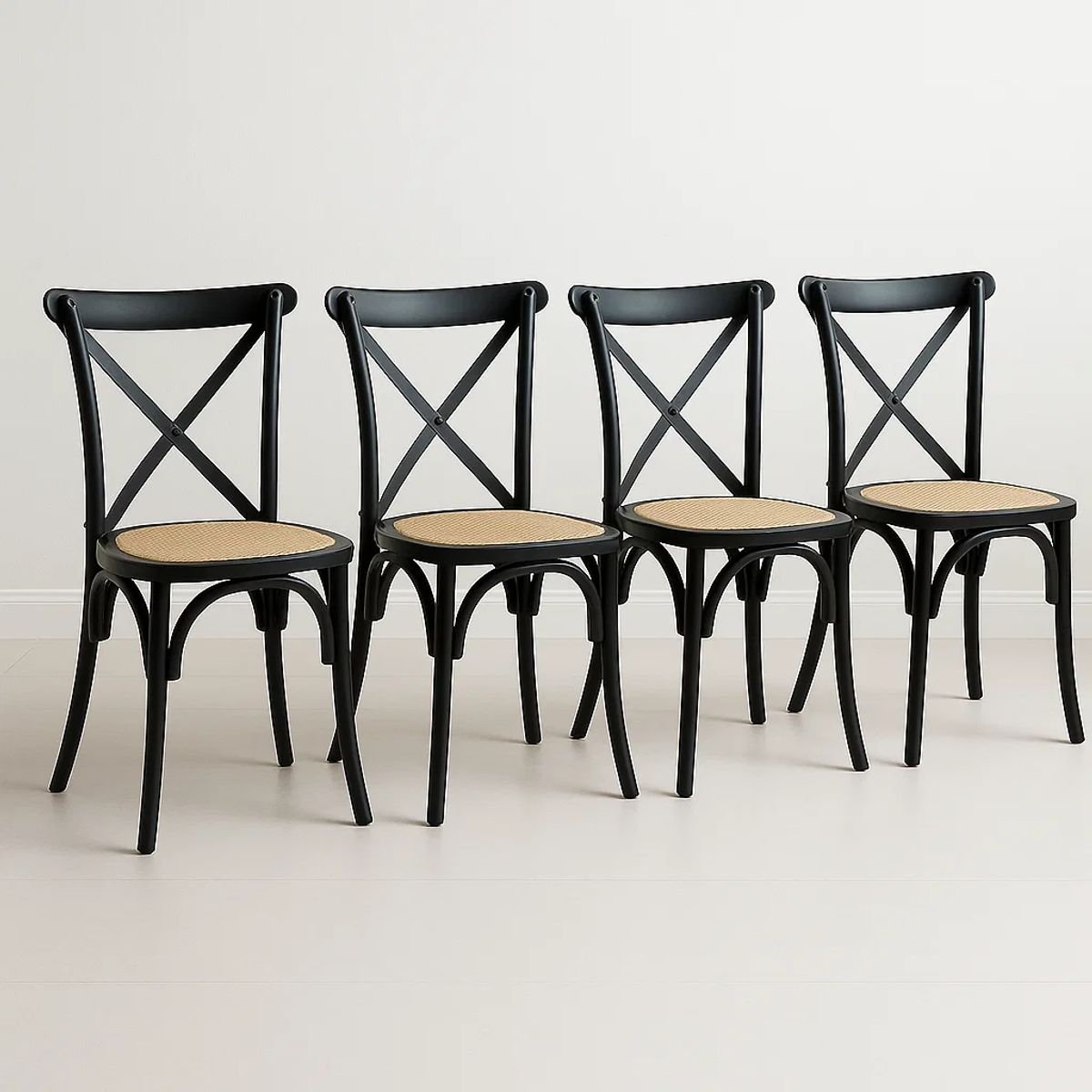 KLIK - Pack de 4 Sillas Crossback Madera Rattan Negras KLIK