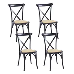 KLIK - Pack de 4 Sillas Crossback Madera Rattan Negras
