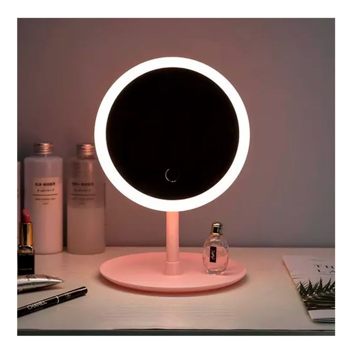 GENERICO - Espejo Con Luz Led Usb Rosado Plegable Redondo
