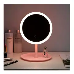 GENERICO - Espejo Con Luz Led Usb Rosado Plegable Redondo