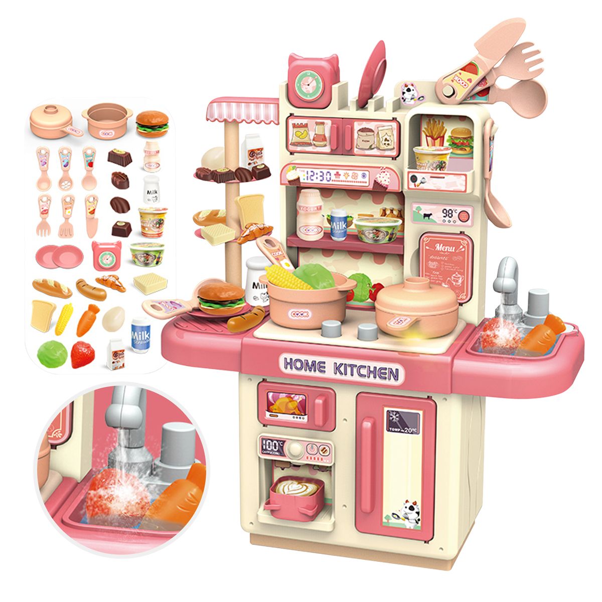 ANIKIDS - Cocina De Juguete Kitchen 32pcs Juego De Niñas Niños Rosado