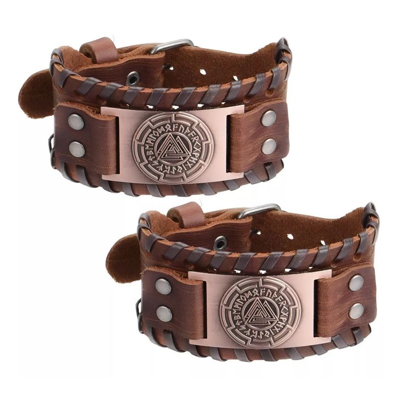 GENERICO - X2 Brazalete Vikingo Set Pulseras Pulsera Cuero Hombre Mujer