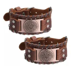 GENERICO - X2 Brazalete Vikingo Set Pulseras Pulsera Cuero Hombre Mujer