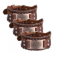 GENERICO - X3 Brazalete Vikingo Set Pulseras Pulsera Cuero Hombre Mujer