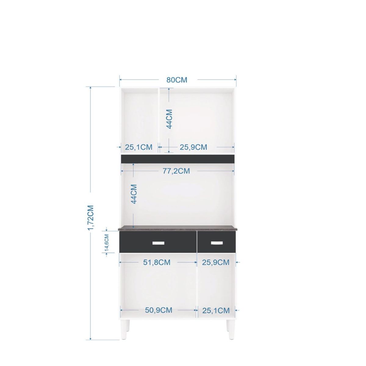 TAHUARI - Mueble de cocina Manu 6 puertas blanco/negro