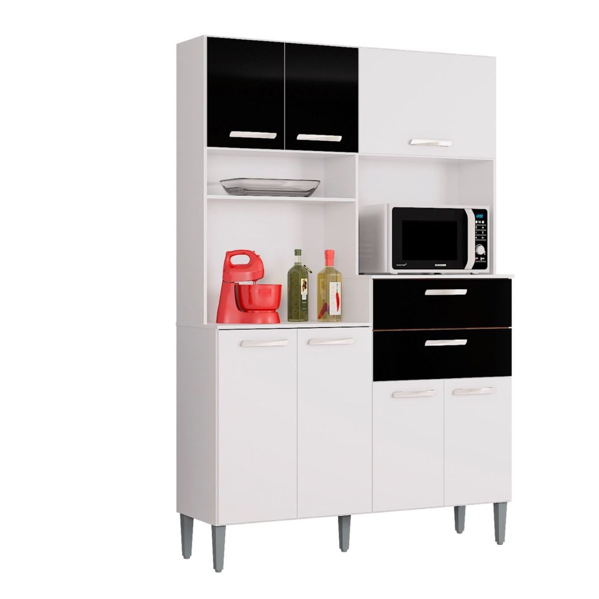 TAHUARI - Mueble de cocina Flavia 7 puertas blanco/negro