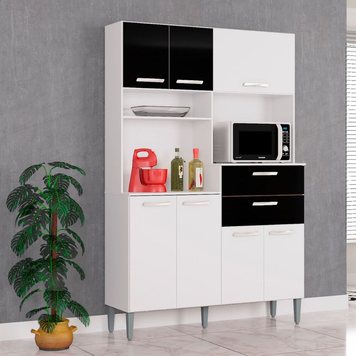 TAHUARI - Mueble de cocina Flavia 7 puertas blanco/negro