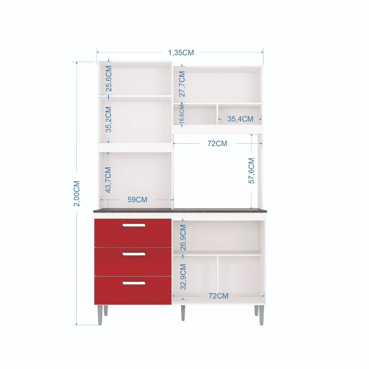 TAHUARI - Mueble de cocina Pilar blancorojo