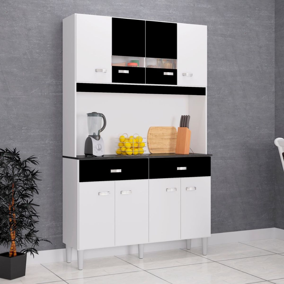 TAHUARI - Mueble de cocina Manu 8 puertas blanco/negro