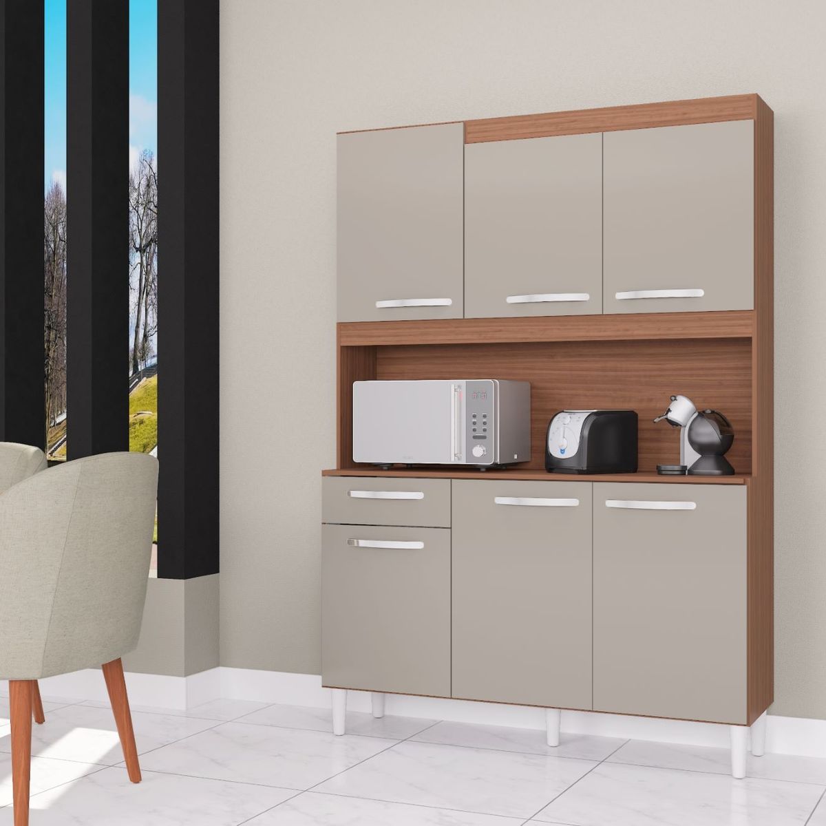 TAHUARI - Mueble de cocina Carine 6 puertas capuchino off white