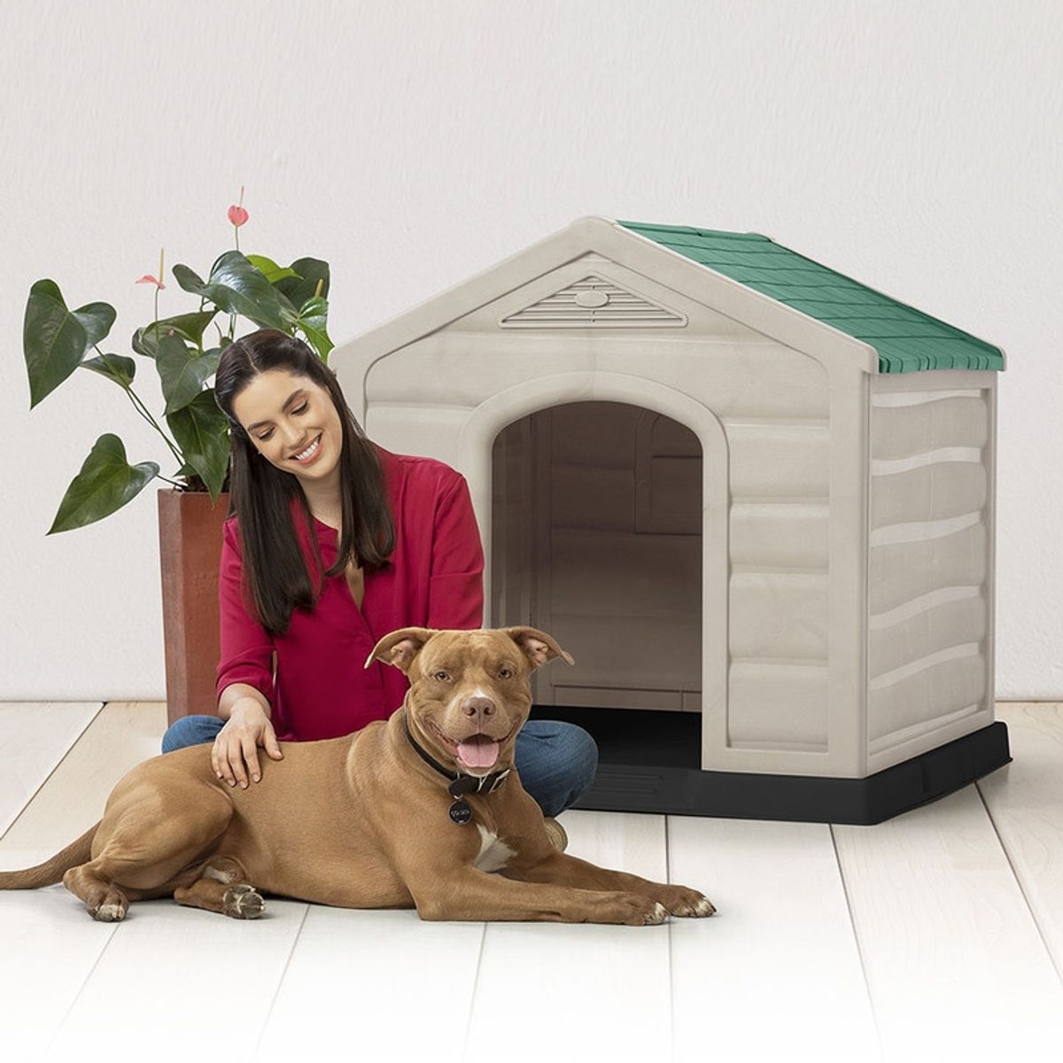 RIMAX - Casa Para Perro Grande Taupe Techo Verde 92x90x89 cms Rimax