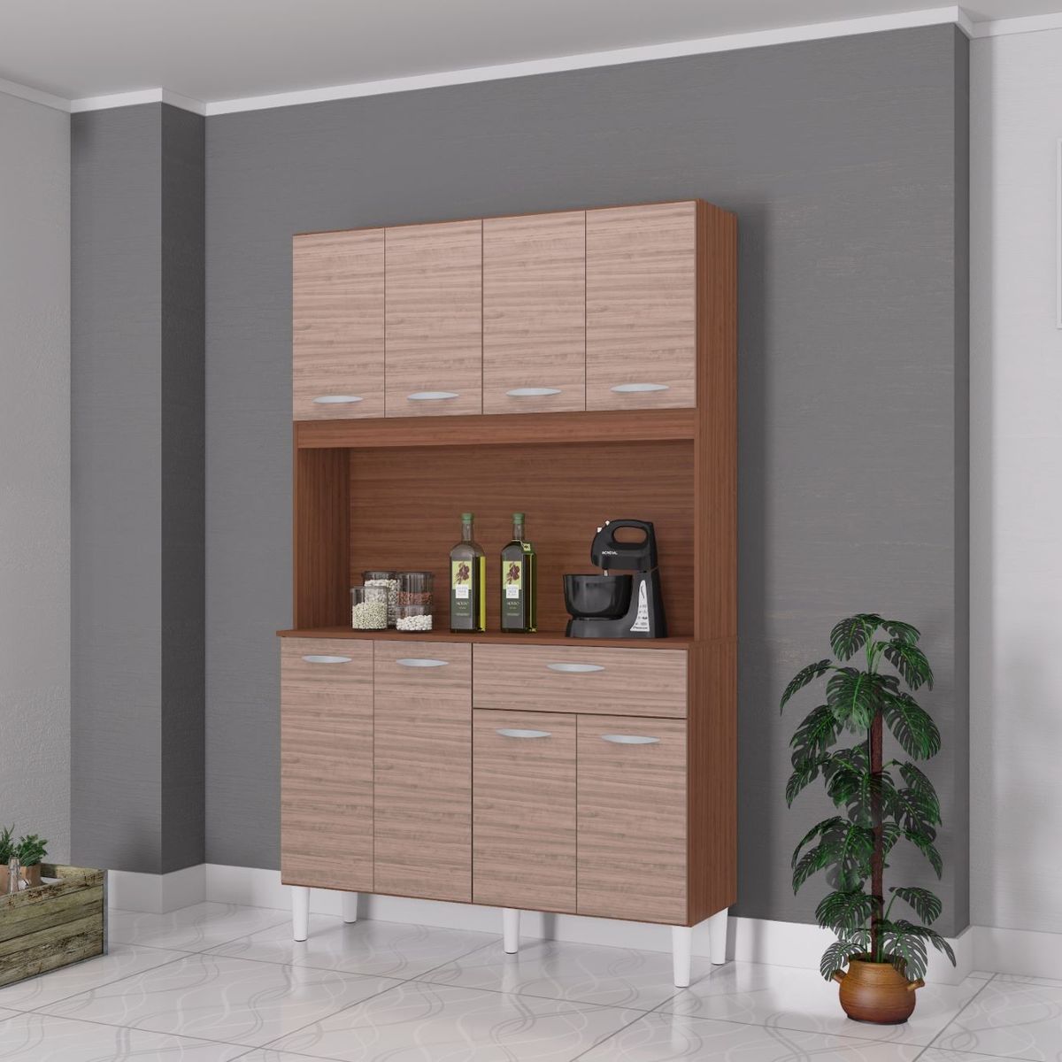 TAHUARI - Mueble de cocina Cassia 8 puertas capuchino/almendra