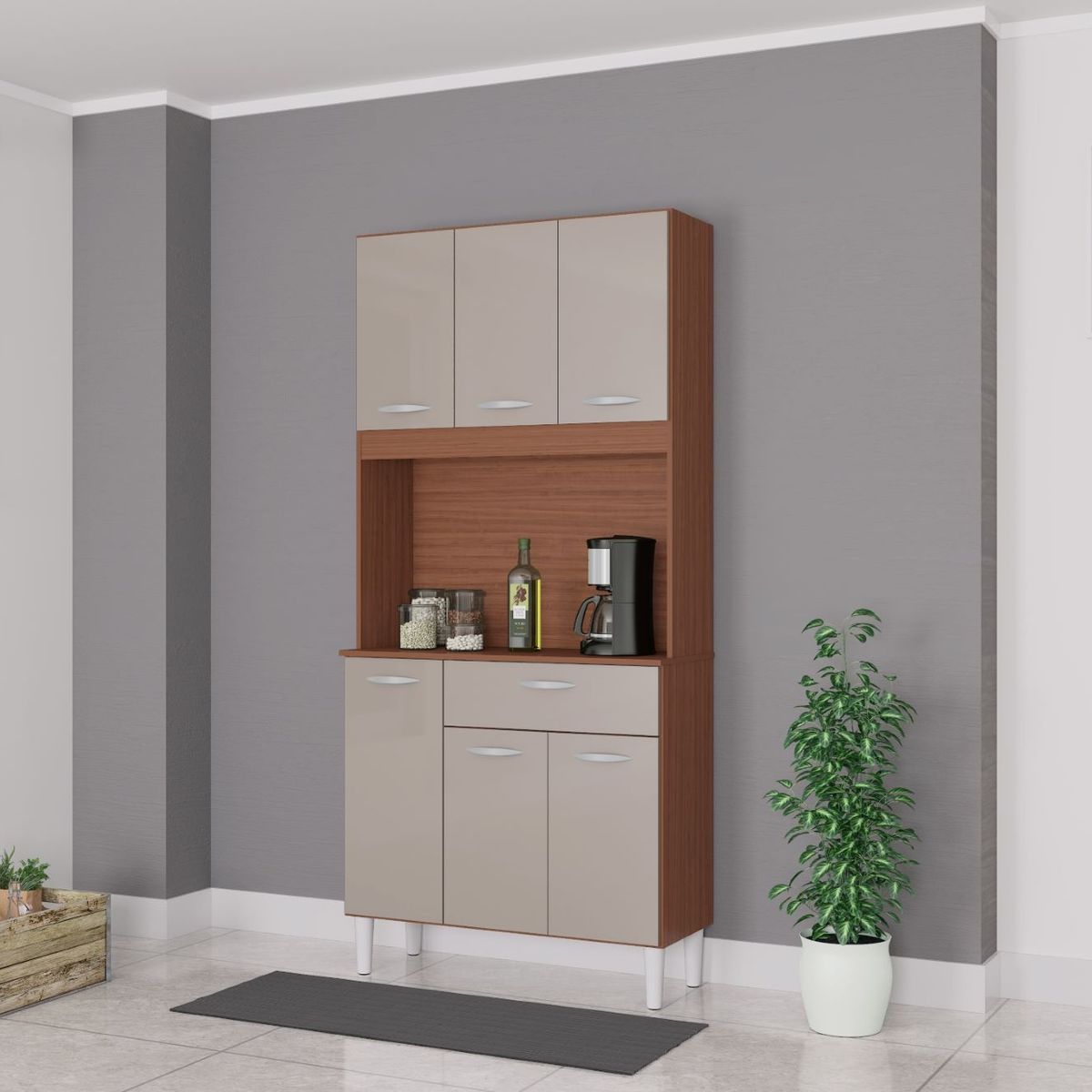 TAHUARI - Mueble de cocina Cassia 6 puertas capuchino off white