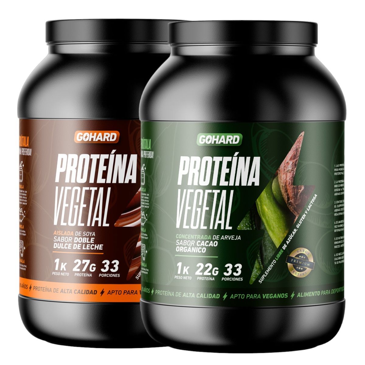 GOHARD - PACK PROTEINAS GOHARD 2KG TOTAL 66SV DULCE DE LECHE - CACAO ORGÁNICO